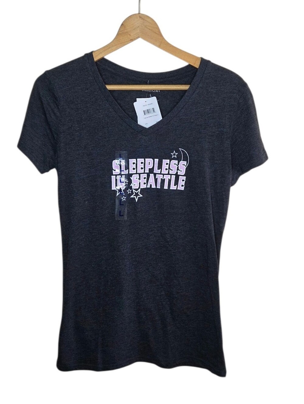 Boxercraft Sleepless in Seatle V-neck Fitted Graphic Tee Womens Size Large NEW